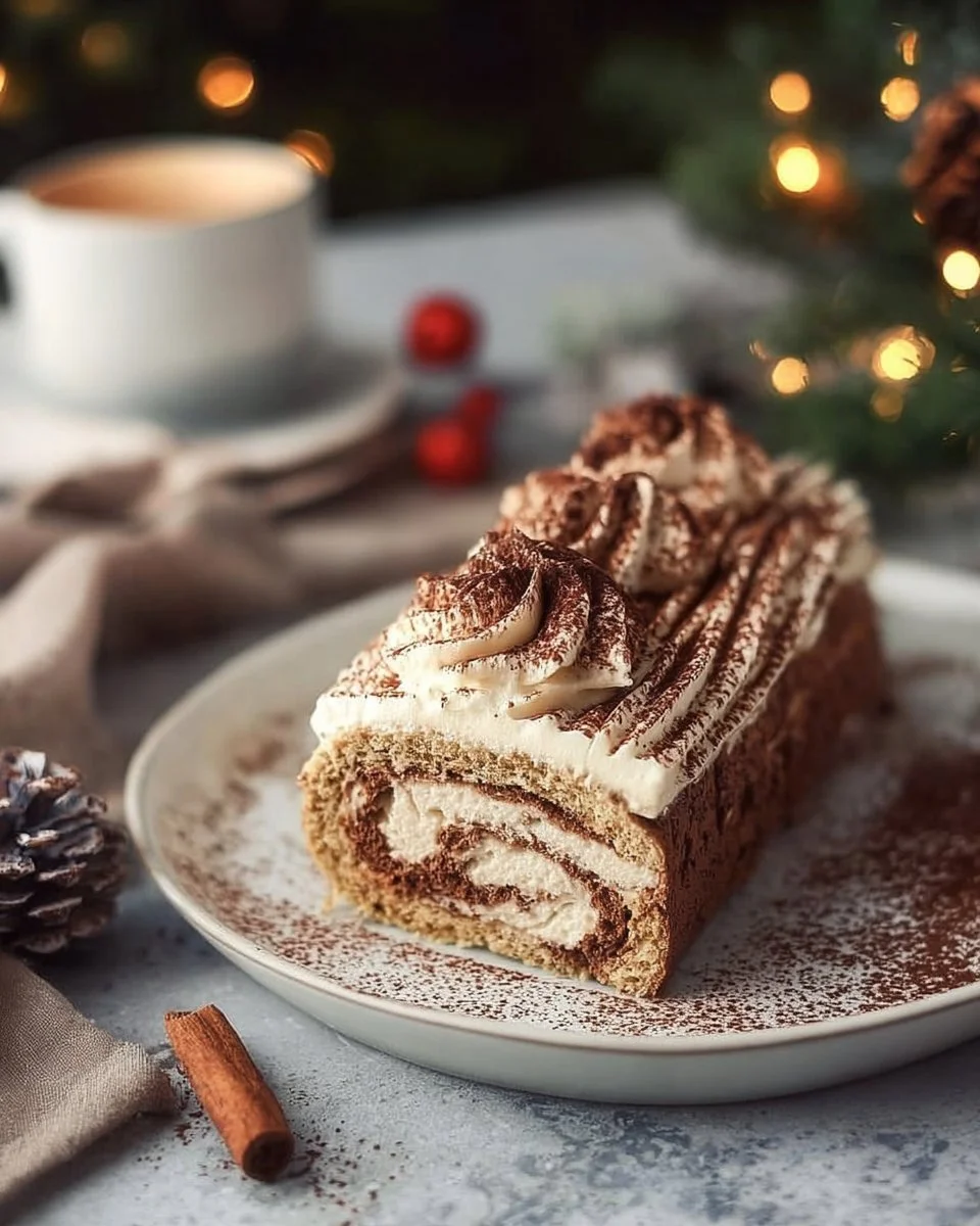 Elegant Tiramisu Yule Log Cake