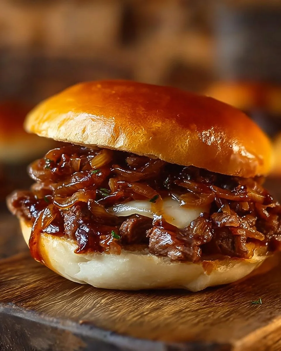Delicious French Onion Beef Sloppy Joes served on a plate