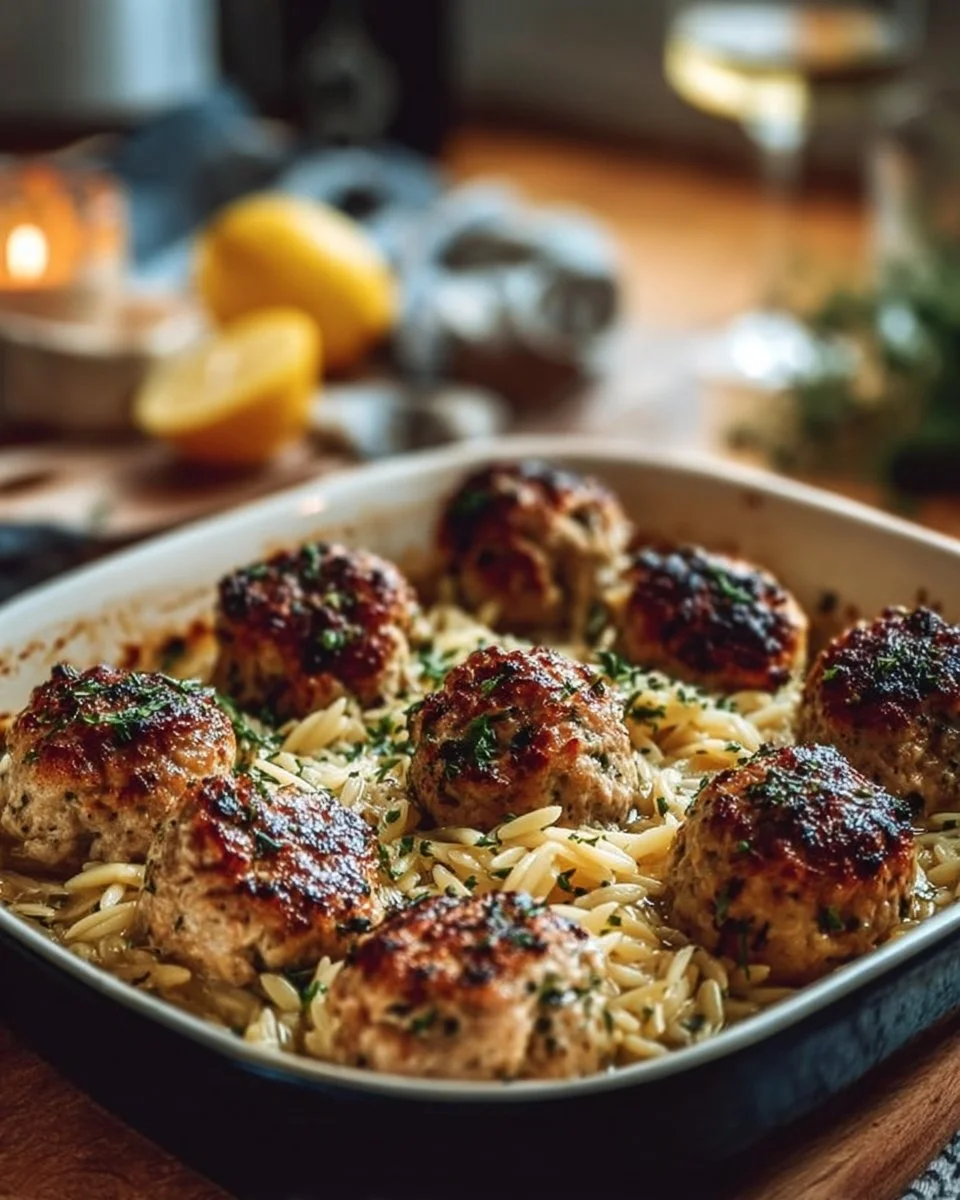 Greek Chicken Meatballs with Lemon Orzo