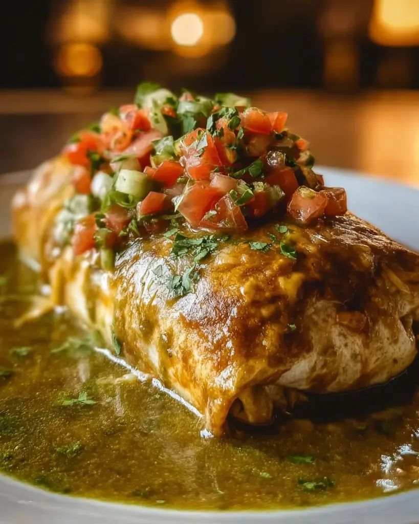 Delicious Green Chili Hatch Burritos served on a plate with toppings