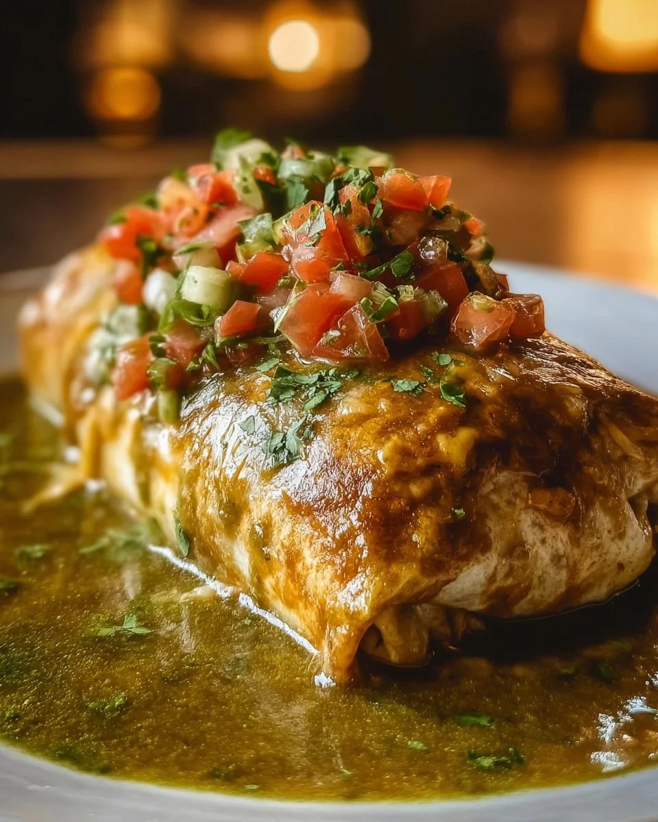 Delicious Green Chili Hatch Burritos served on a plate with toppings