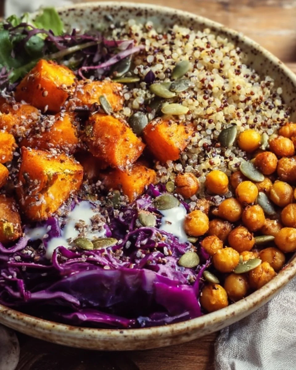 Colorful and healthy Buddha bowls with fresh vegetables and grains