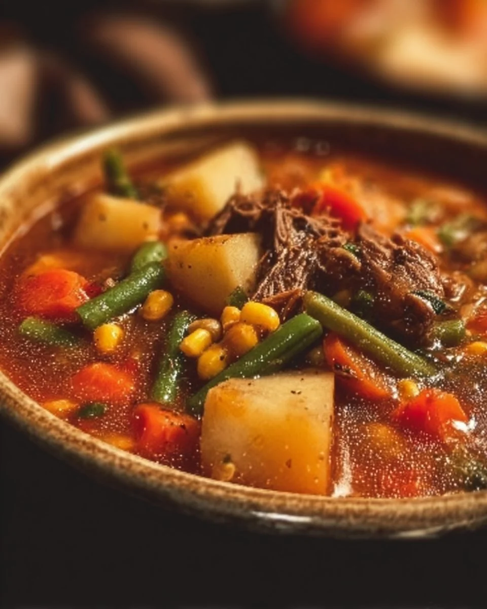 Old-Fashioned Vegetable Beef Soup with Potatoes and Peas