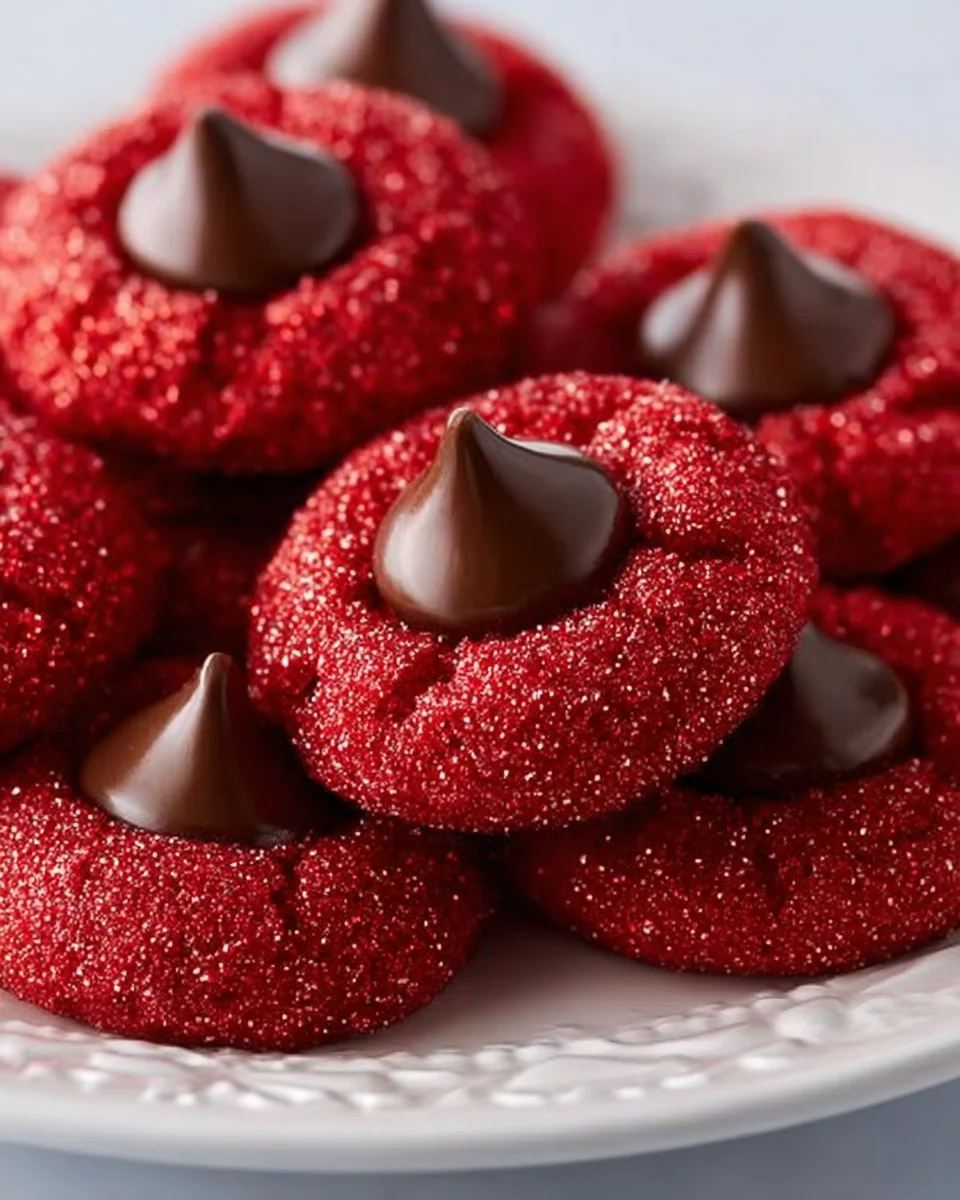 Hershey's Red Velvet Blossoms cookies with chocolate kiss topping
