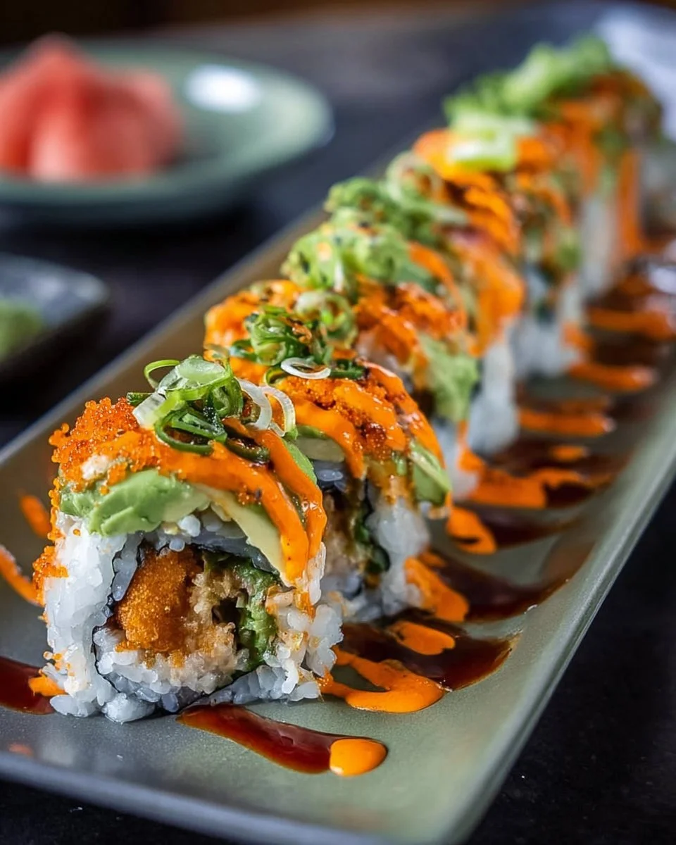 Homemade Dragon Rolls with avocado, eel, and sushi rice on a plate