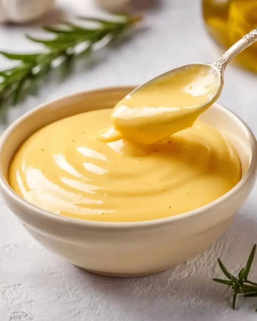 Homemade Hollandaise Sauce drizzled over asparagus