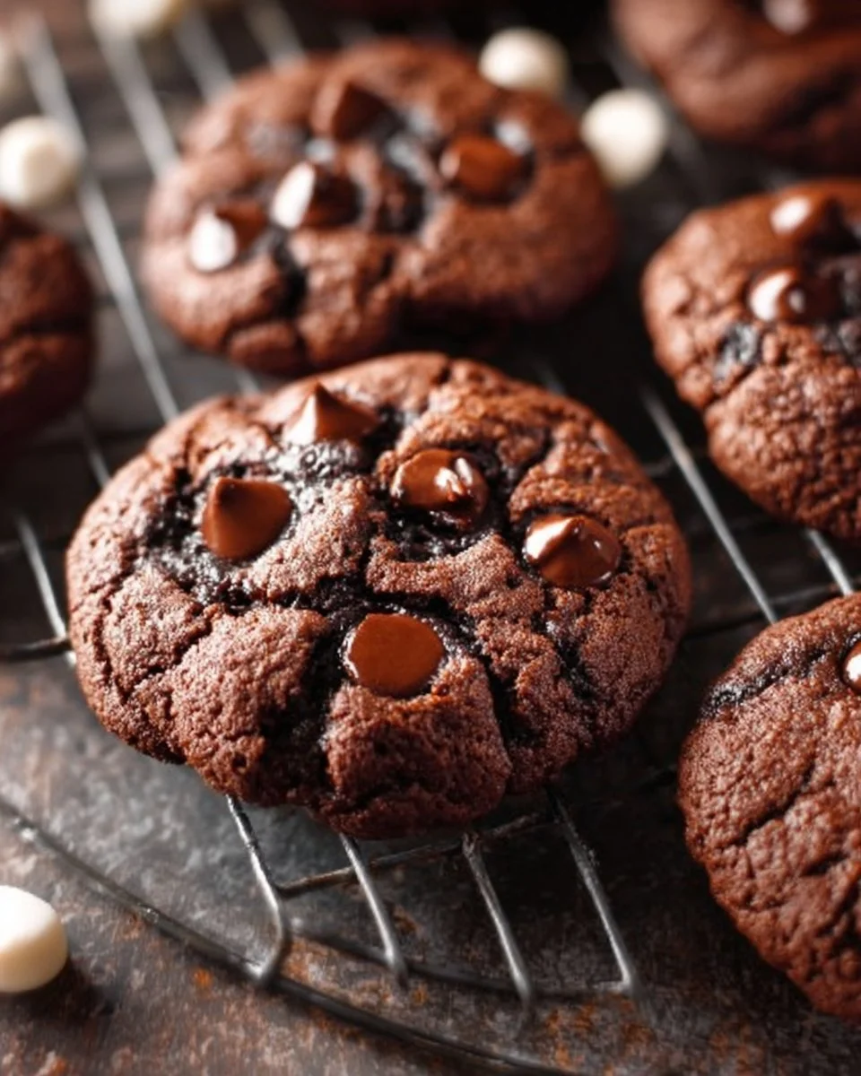 Decadent hot chocolate cookies with chocolate chunks on a plate