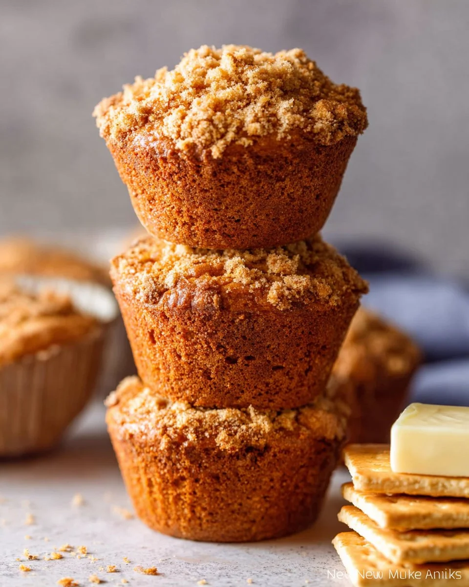 Freshly baked Graham Cracker Muffins on a rustic wooden table