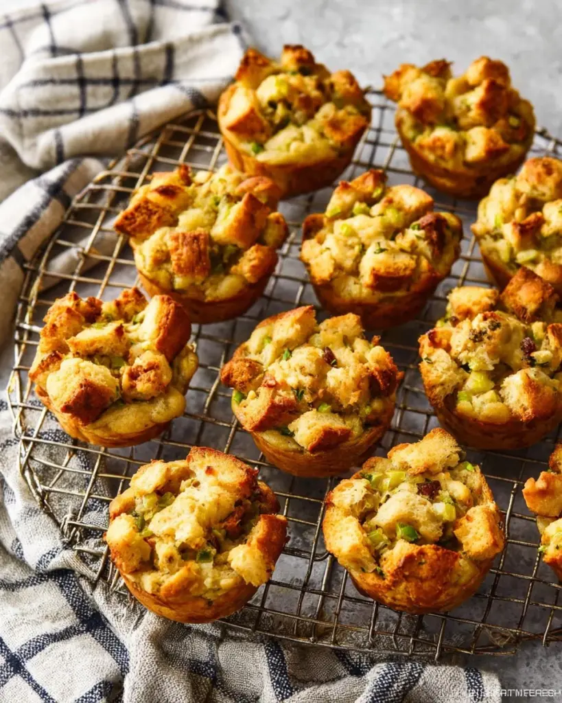 Freshly baked stuffing muffins with herbs and spices