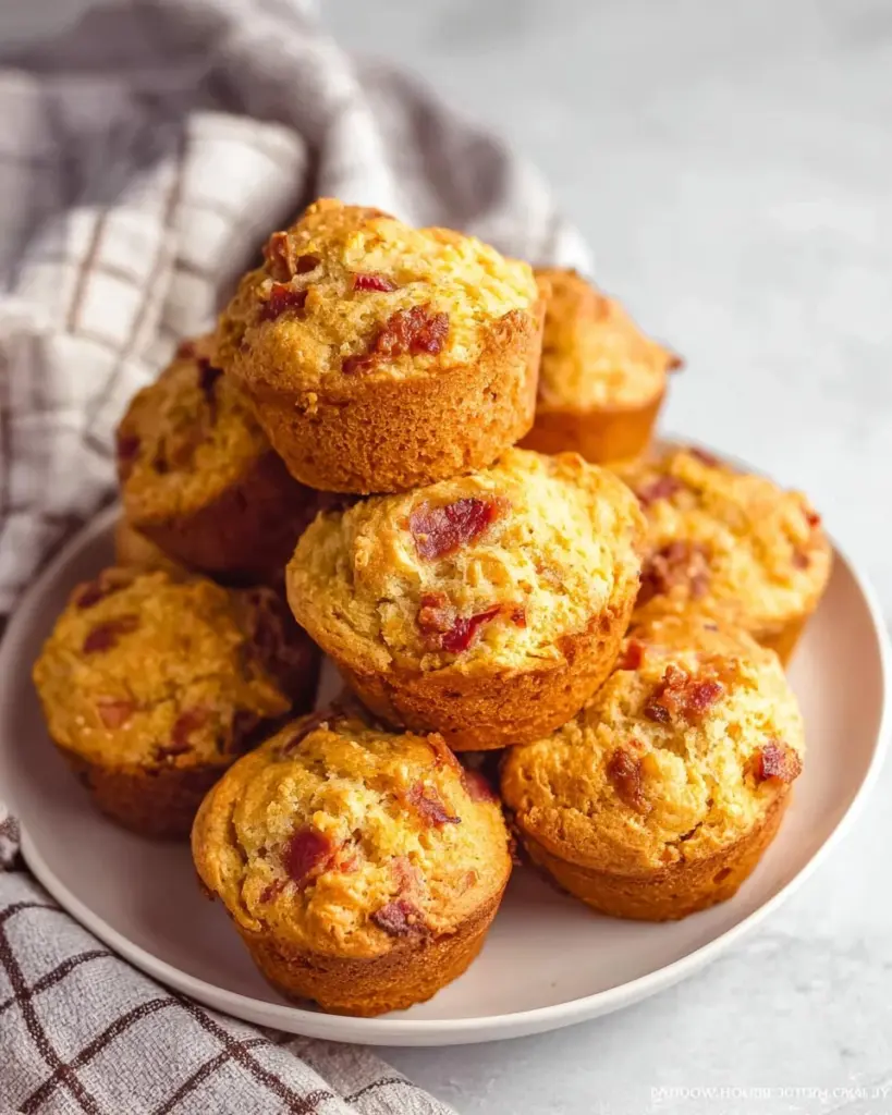 Crunchy bacon cheese muffin biscuits fresh out of the oven.
