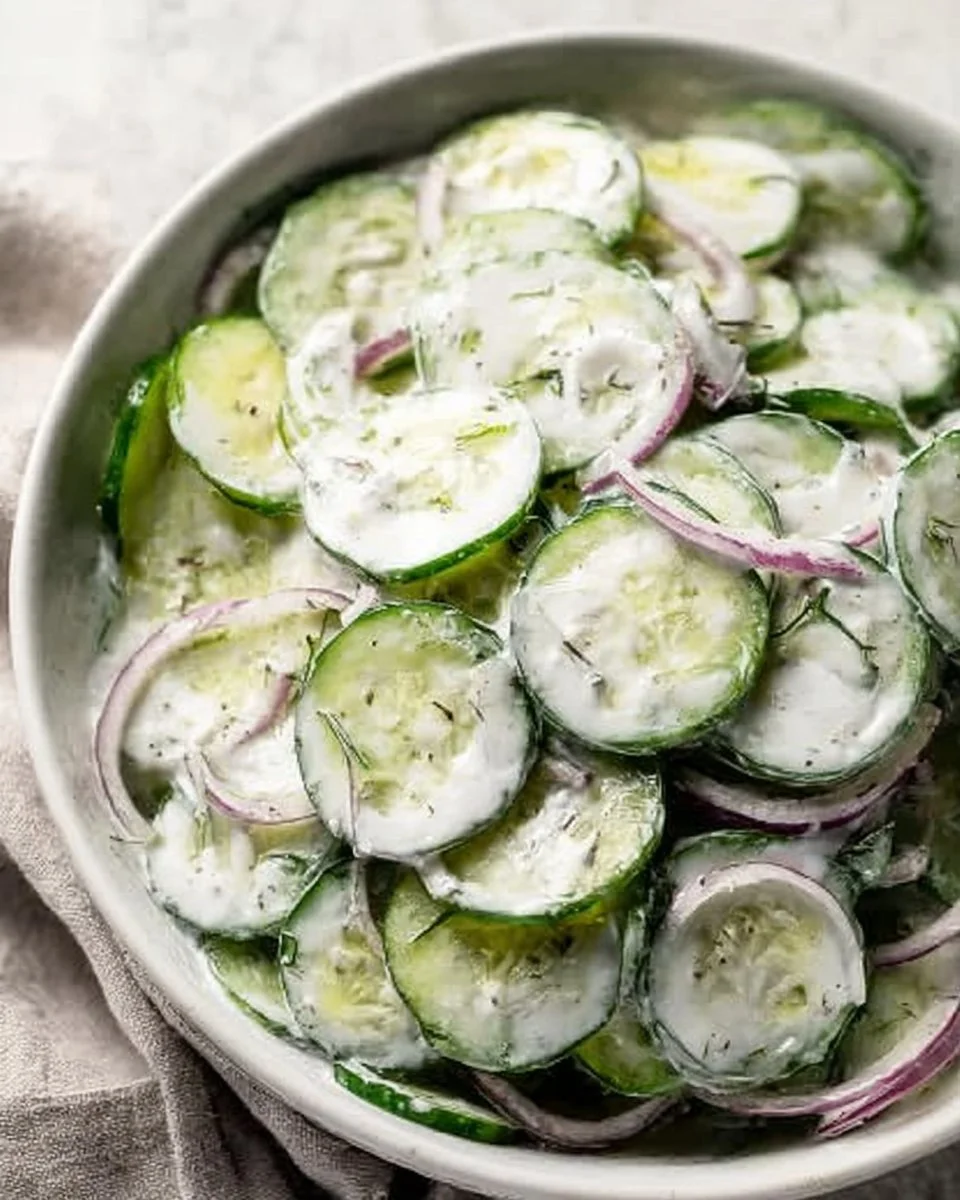 Fresh light cucumber salad with herbs and dressing