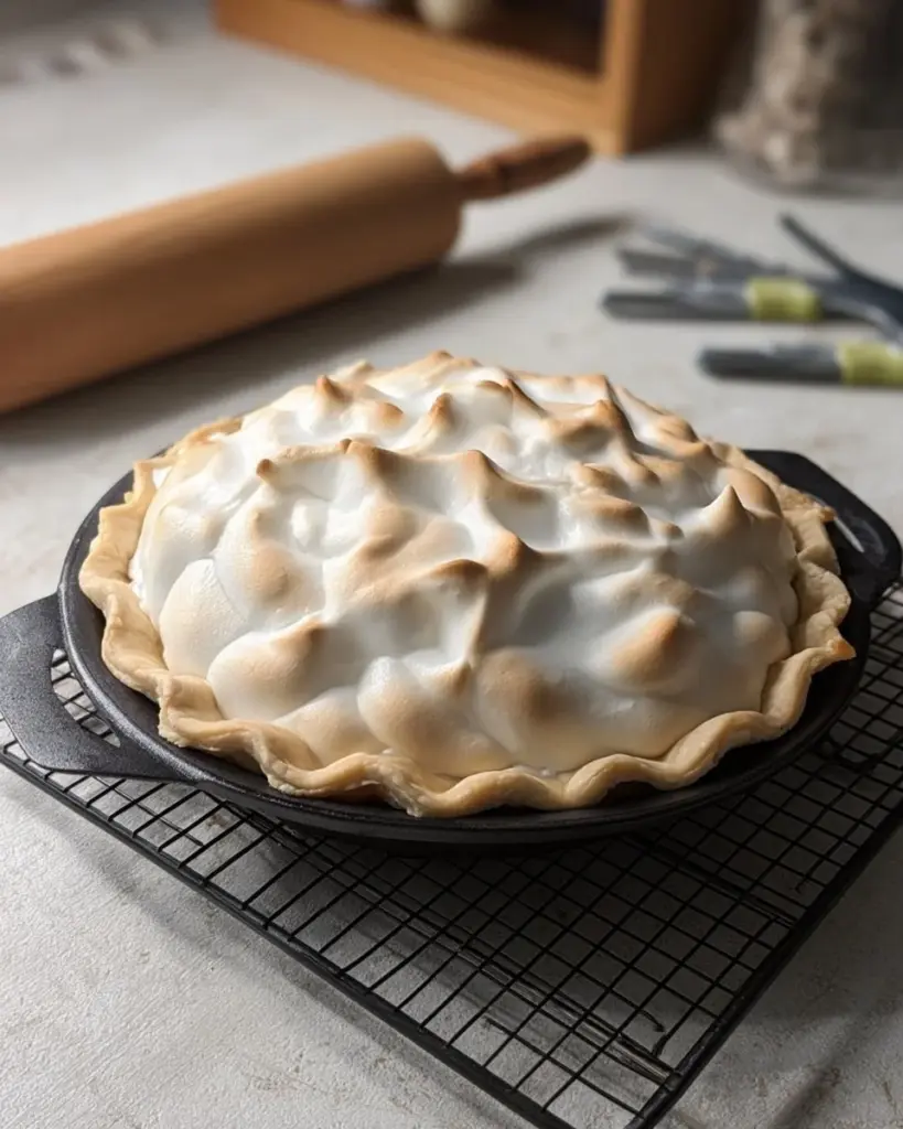 Perfect no weep no shrink meringue topping on a dessert.