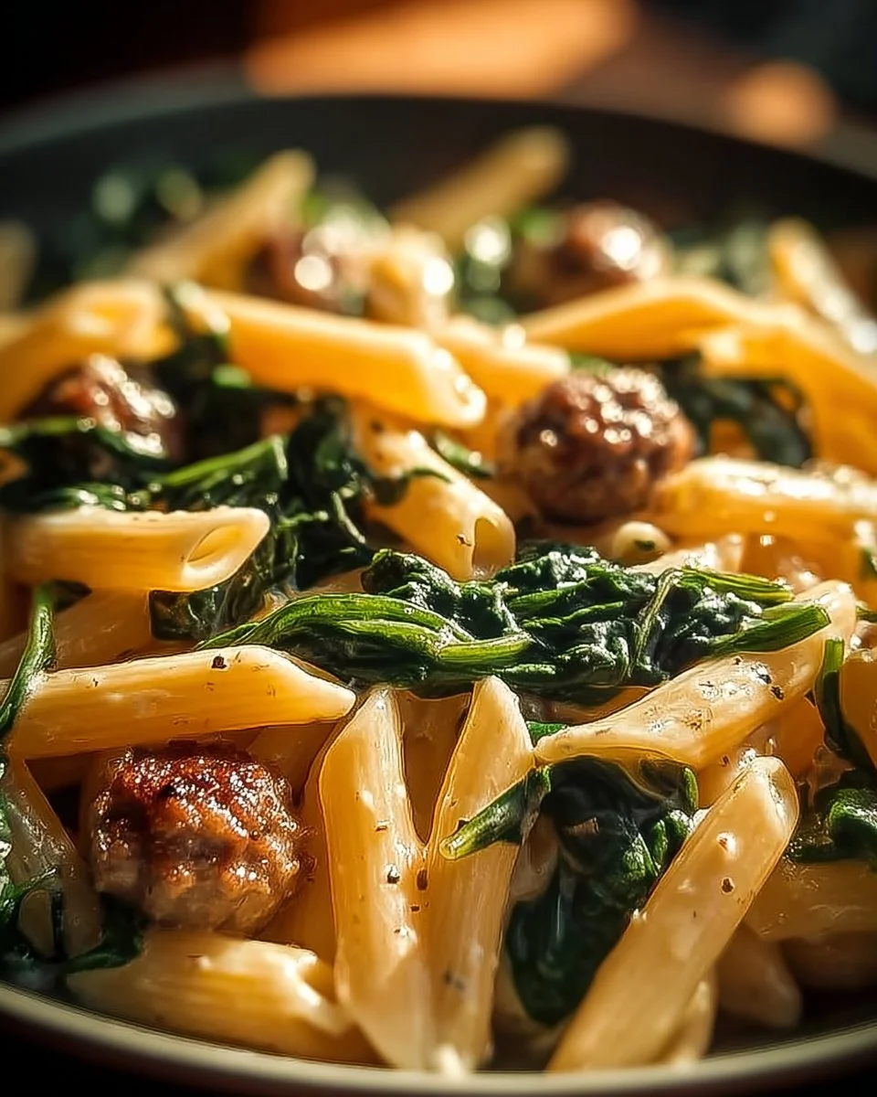 One-Pan Creamy Penne with Spinach and Italian Sausage
