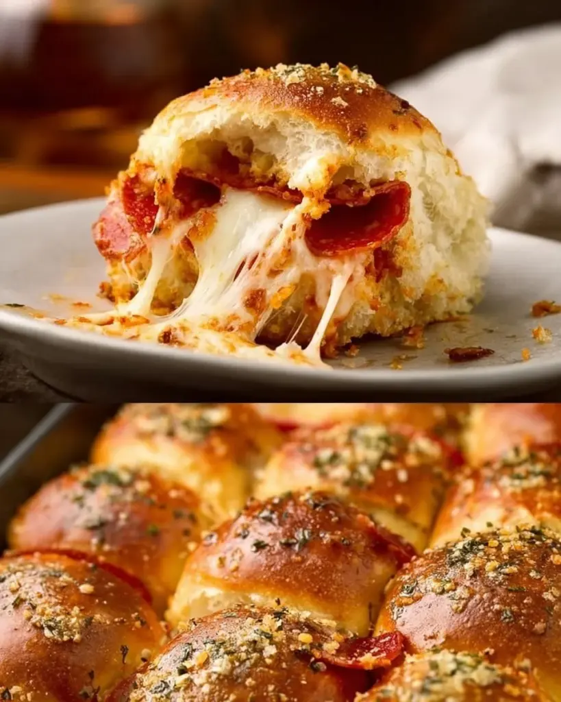 A platter of tasty pizza sliders topped with melted cheese and pepperoni.