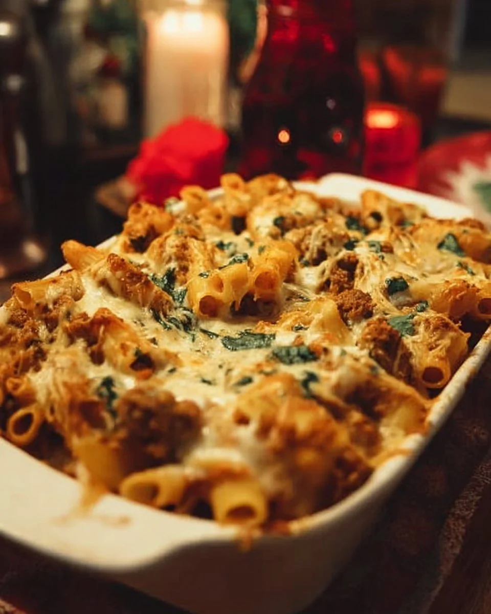 Pumpkin Baked Ziti with Sausage and Spinach