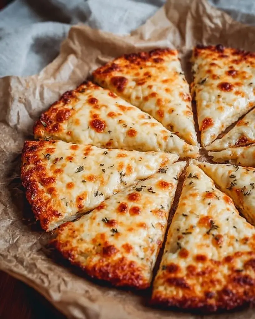 Homemade quinoa flatbread pizza crust topped with fresh ingredients