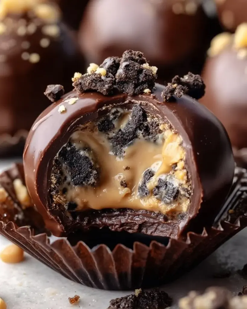 Delicious Reese's Oreo Bites featuring creamy filling and crunchy chocolate.