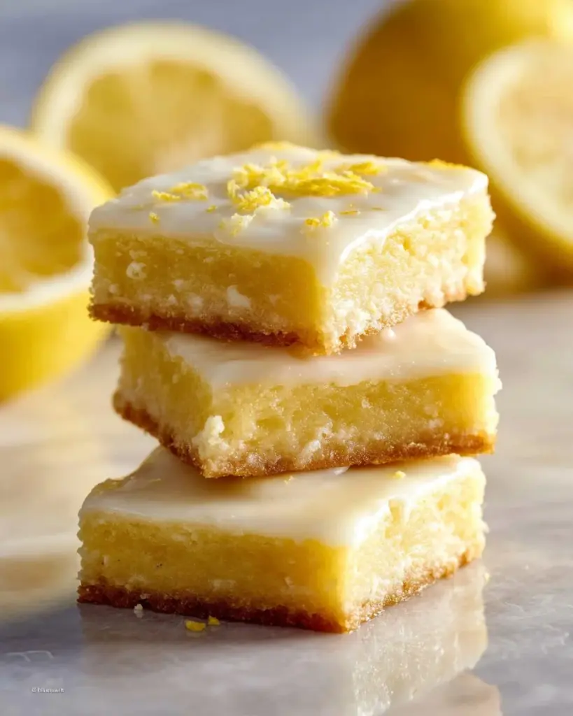 Refreshing lemon brownies served on a plate, showcasing their sunny color and texture.