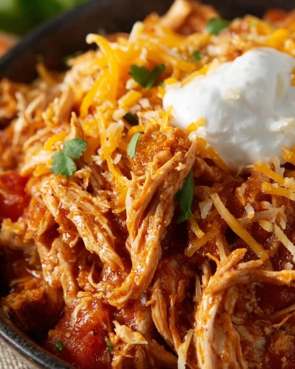 Slow Cooker Salsa Chicken cooked with fresh salsa and spices