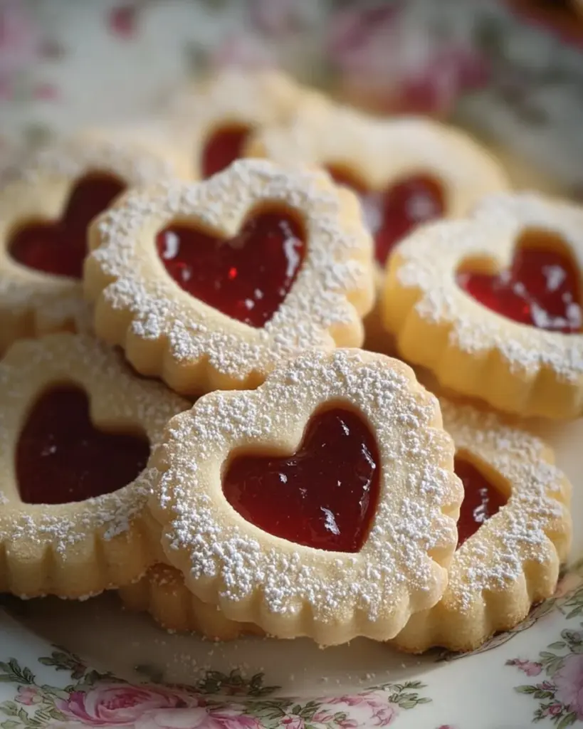 Delicious soft and sweet Linzer Cookies on a decorative plate