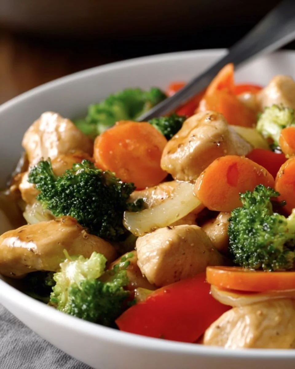 Delicious Stir Fry Chicken with vibrant vegetables in a savory sauce.