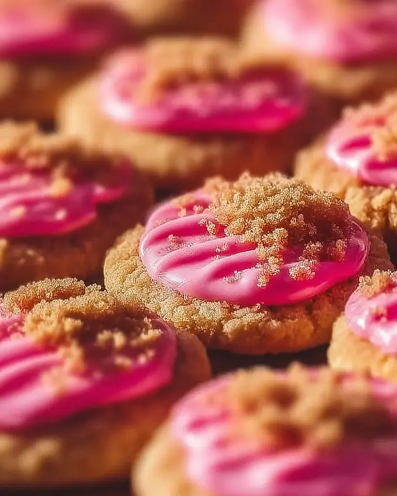 Delicious strawberry crunch cookies with a crispy topping