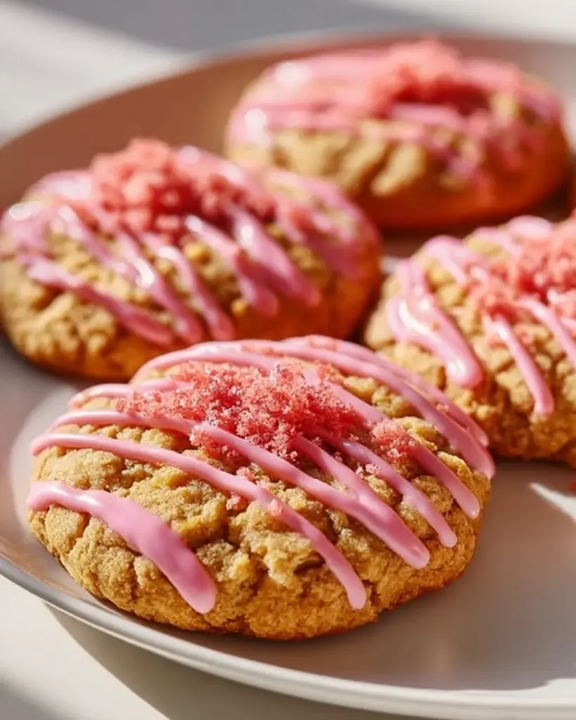 Delicious strawberry crunch cookies with a crunchy topping, perfect for dessert