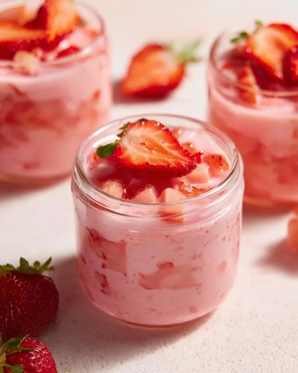 Delicious Strawberry Jello Salad with fresh strawberries and whipped cream
