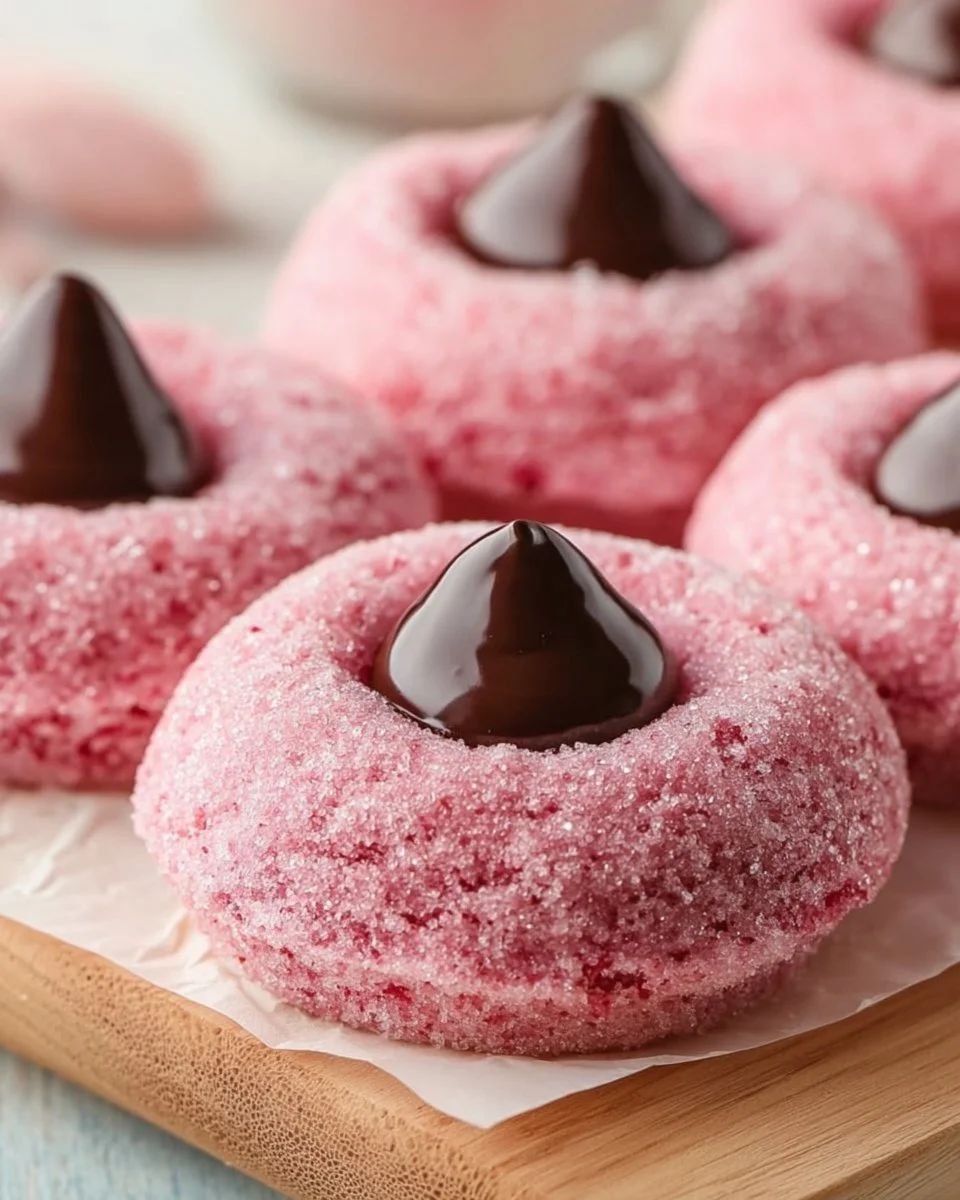 Deliciously baked Strawberry Kiss Cookies with strawberries on top