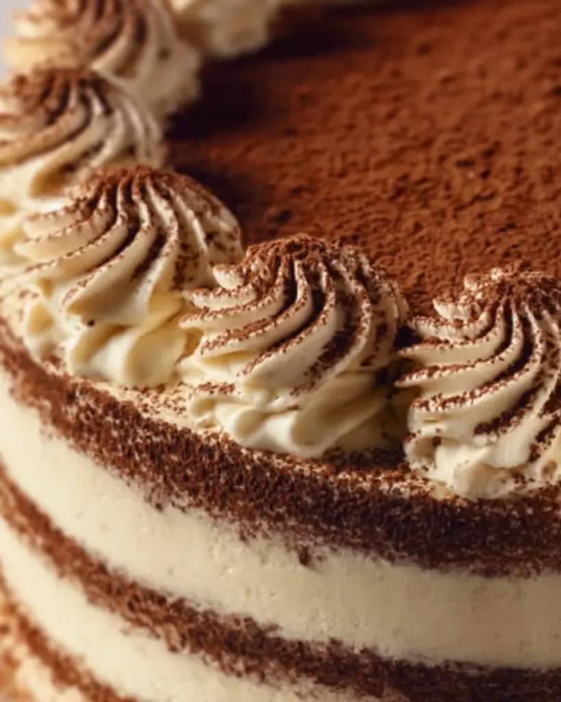Delicious tiramisu cake with layers of coffee and mascarpone cream