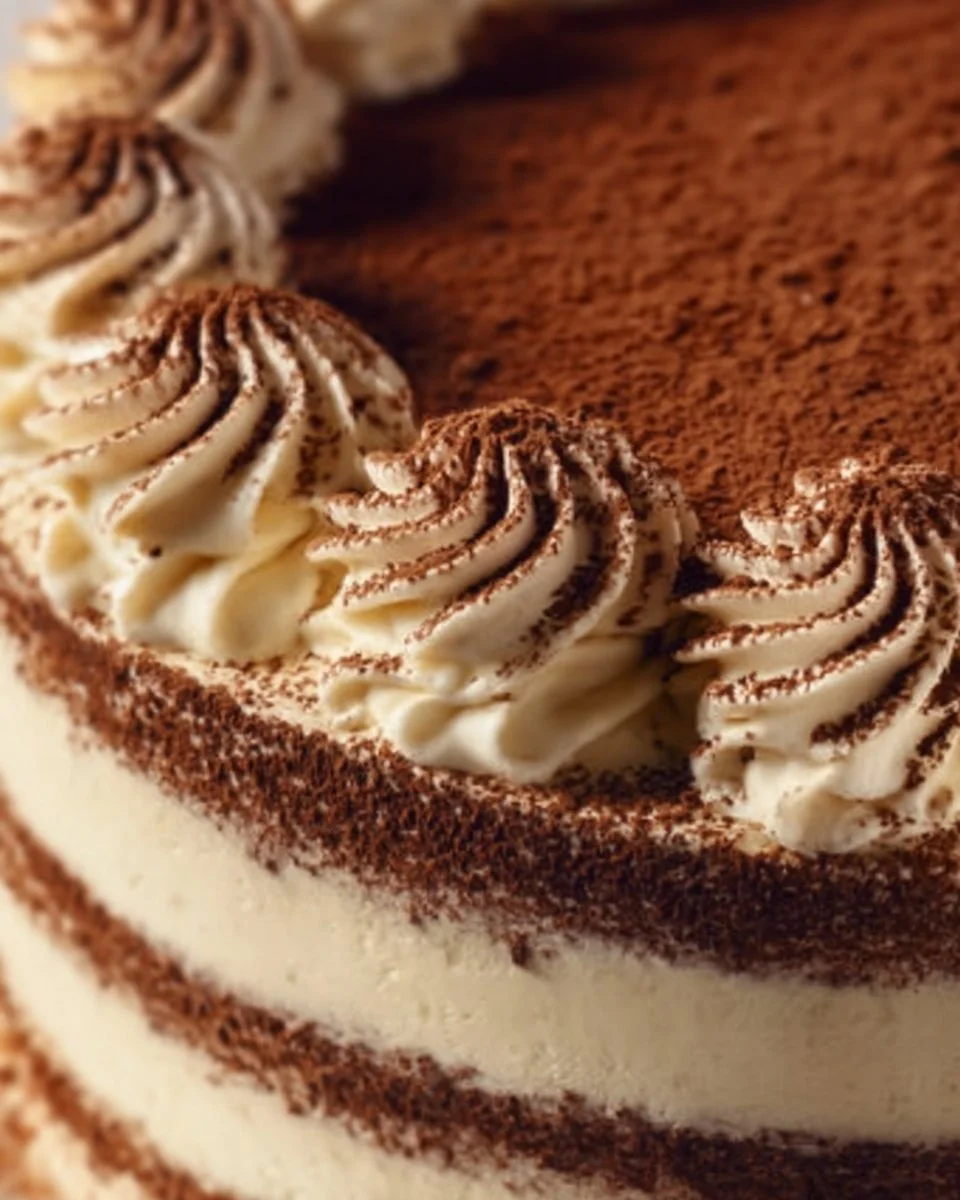 Delicious tiramisu cake with layers of coffee and mascarpone cream