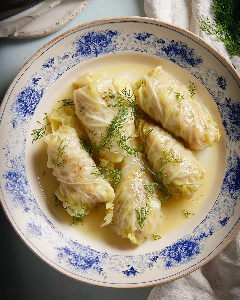 Traditional Greek stuffed cabbage rolls filled with rice and herbs