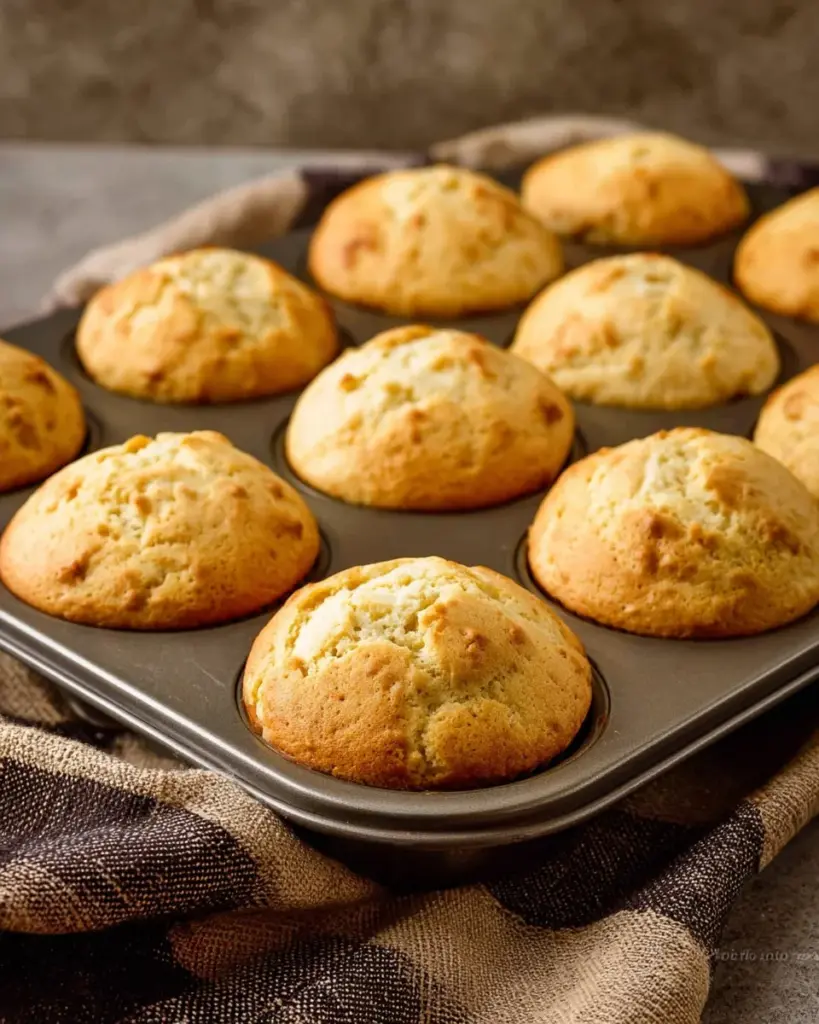 Image of fluffy cottage cheese muffins fresh out of the oven