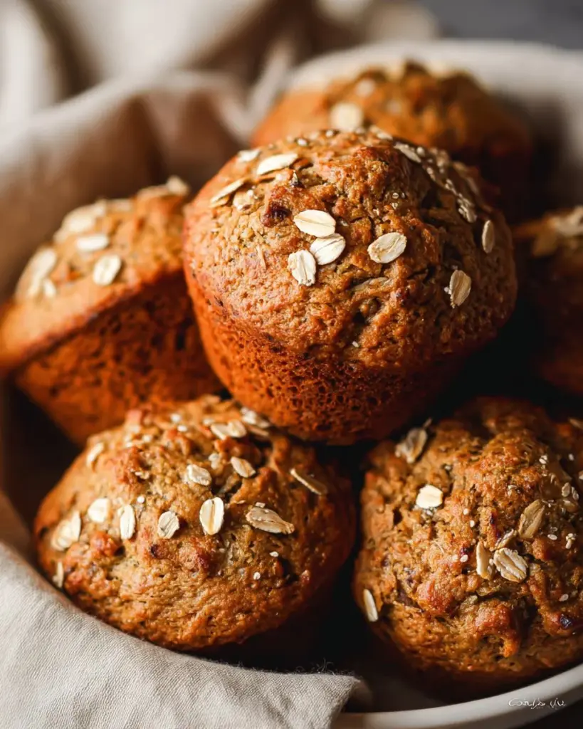 Whole wheat banana muffins topped with nuts and chocolate chips