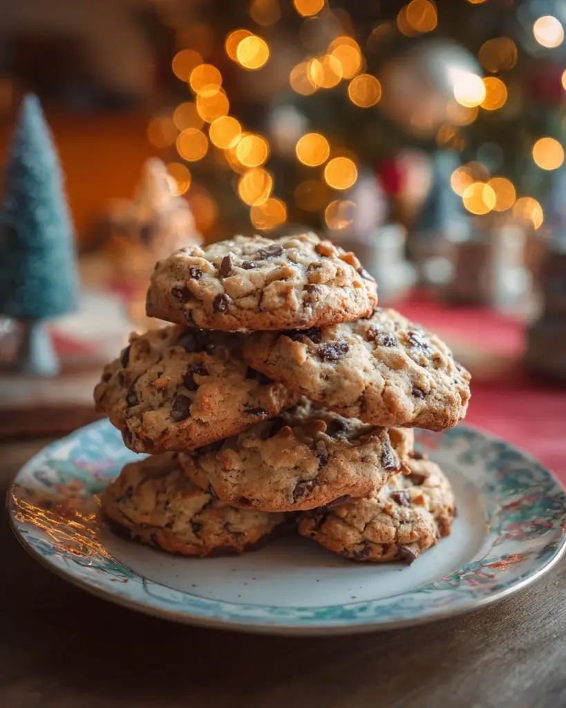 Delicious Winter Wonderland Chocolate Chip Cookies with chocolate chips and festive decorations.