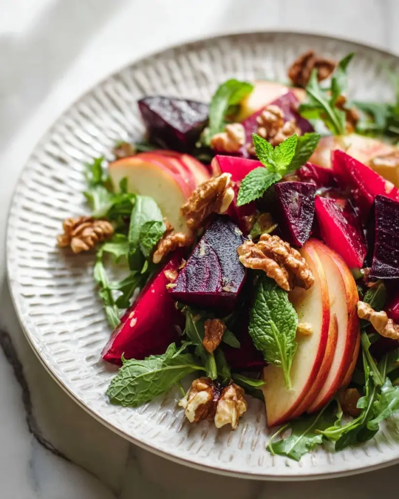 Colorful Apple Beet Fennel Salad served in a bowl with fresh ingredients.