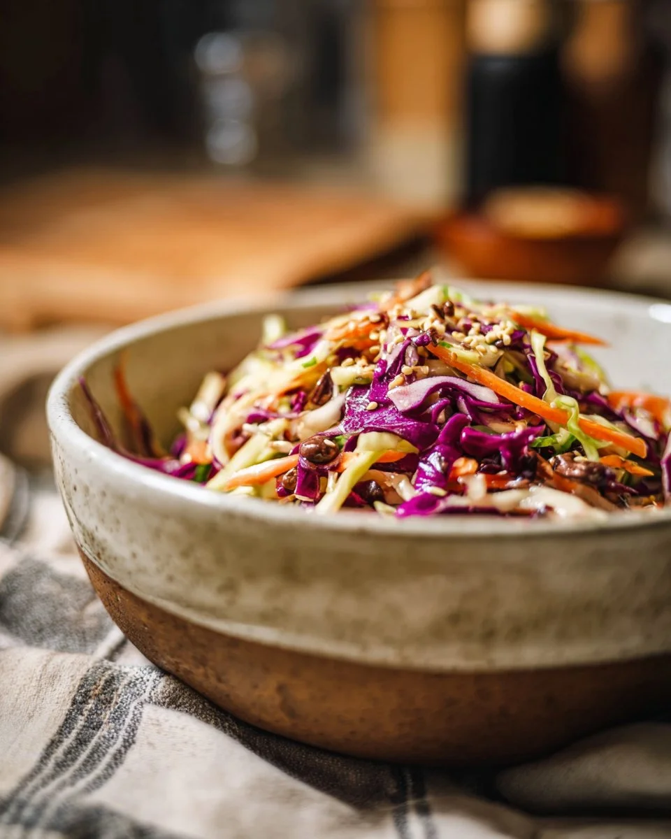 Asian Slaw Salad with Miso Ginger Dressing
