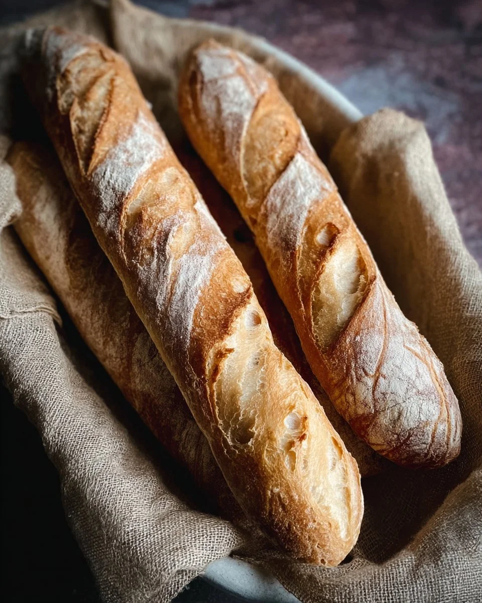 Freshly baked baguette with a crispy crust and soft interior