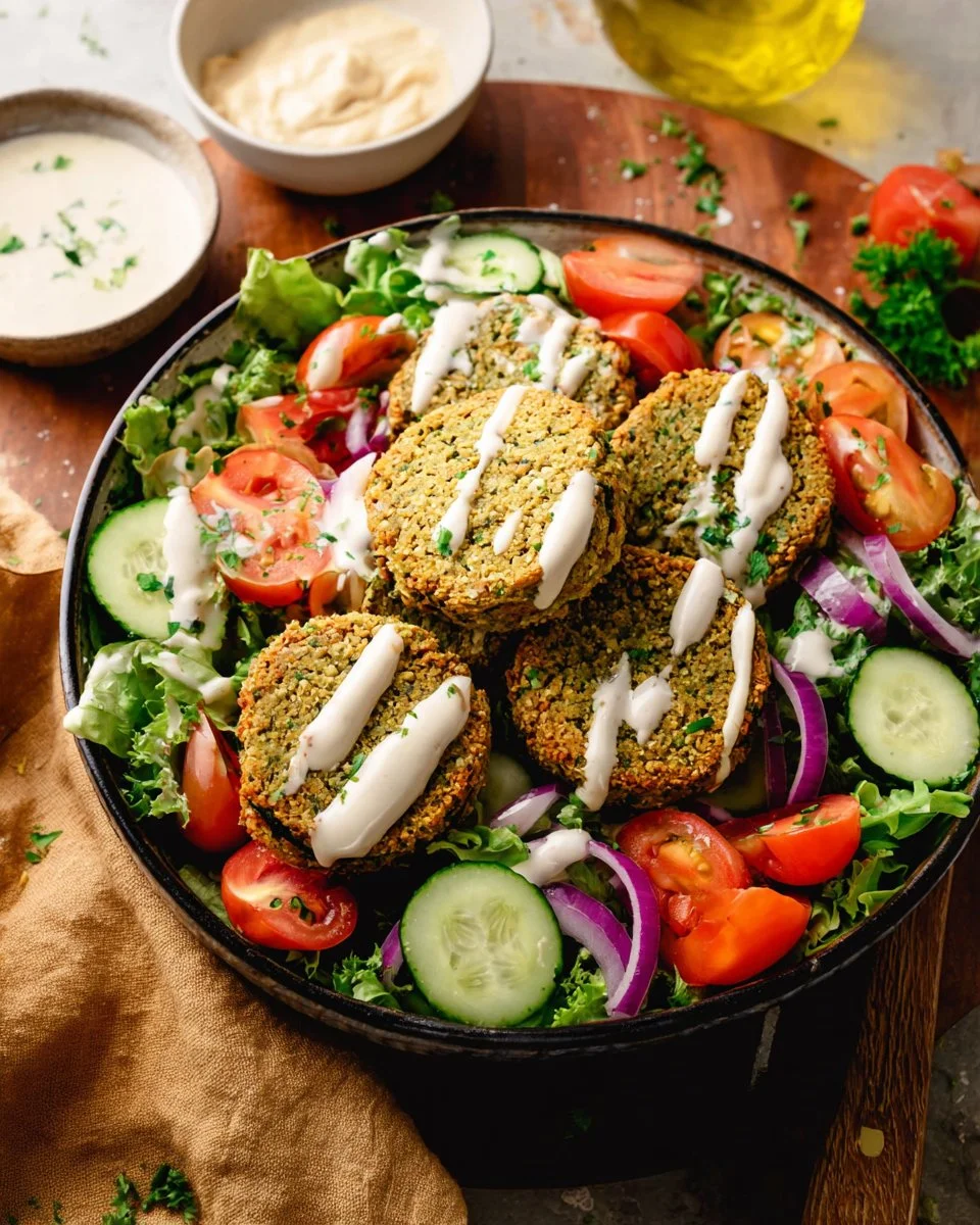 Baked Falafel Salad with Two Creamy Dressings