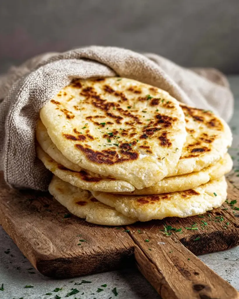 Fluffy cottage cheese pita bread fresh out of the oven, perfect for sandwiches.