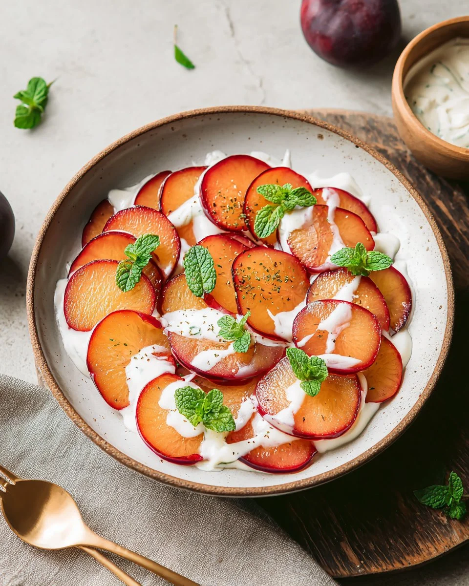 Fruit Carpaccio with Plums and Lemon Ginger Cream