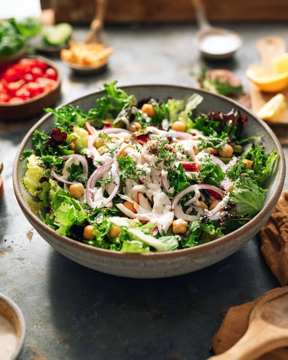 Green Salad with Lemon Tahini Dressing