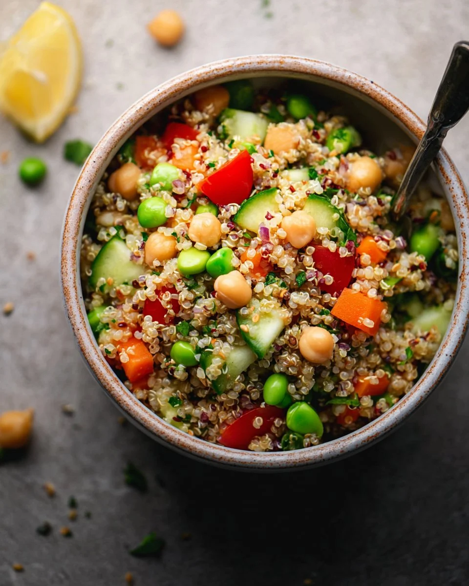 Quinoa Salad with Chickpeas and Edamame