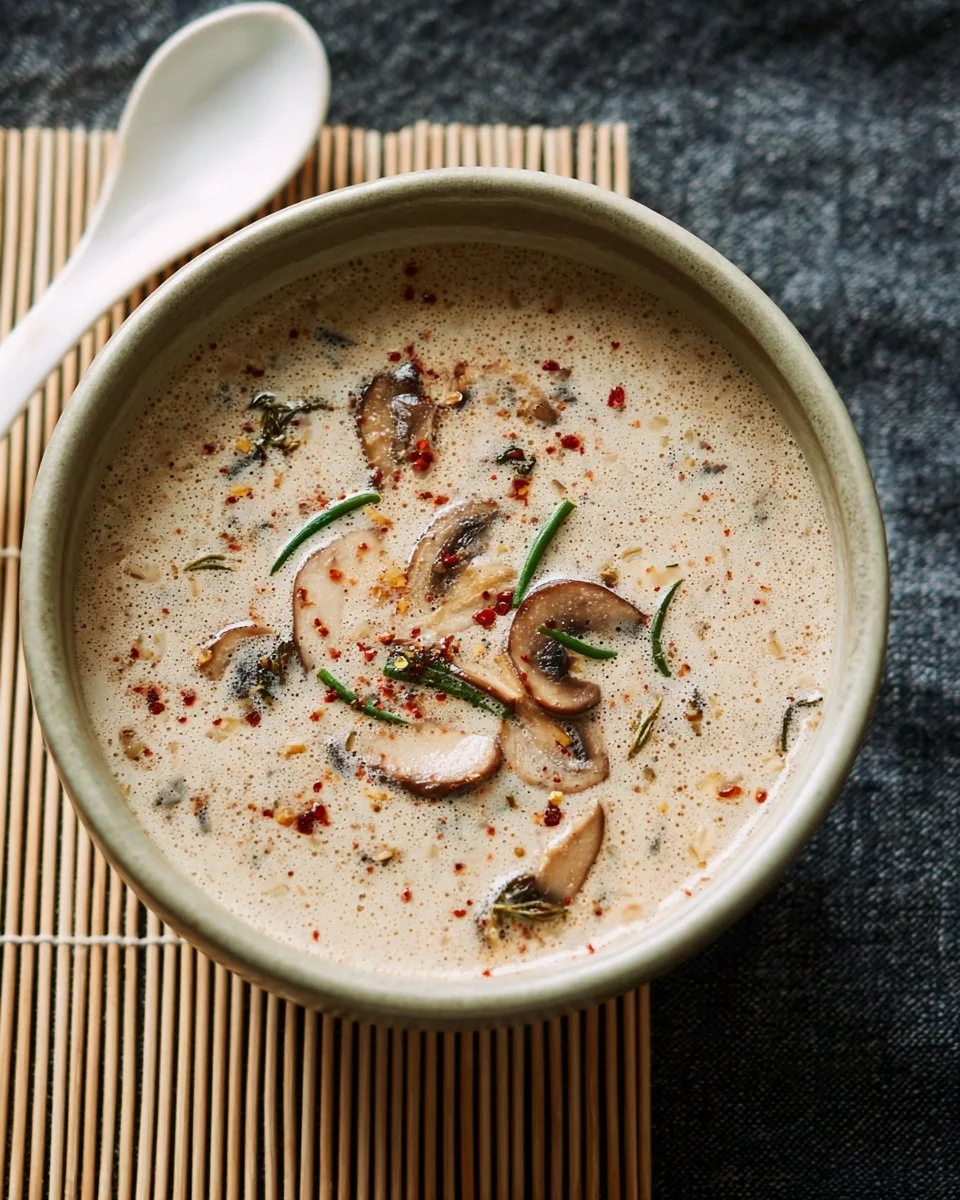 Raw Creamy Vegan Miso Soup with Mushrooms