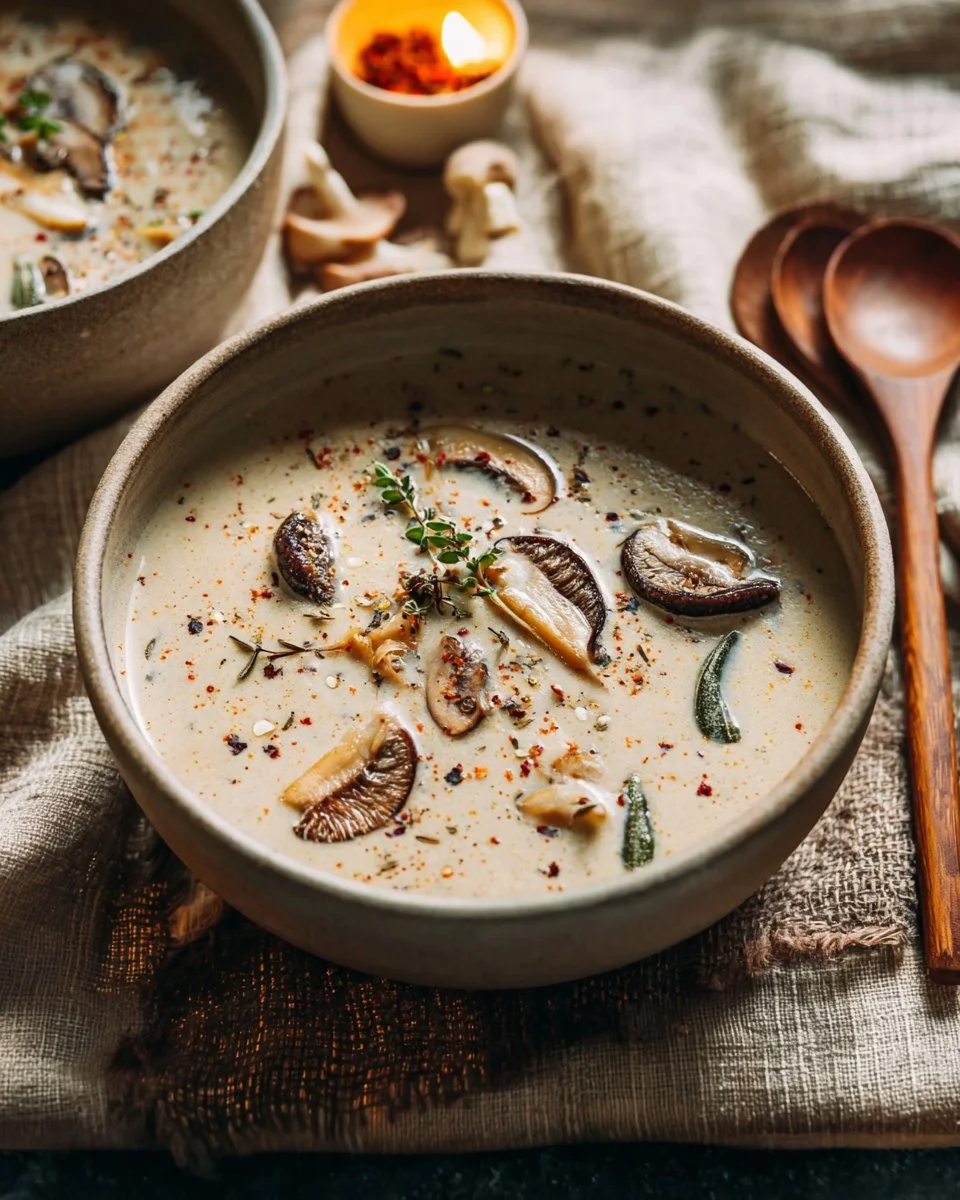 Raw Creamy Vegan Miso Soup with Mushrooms