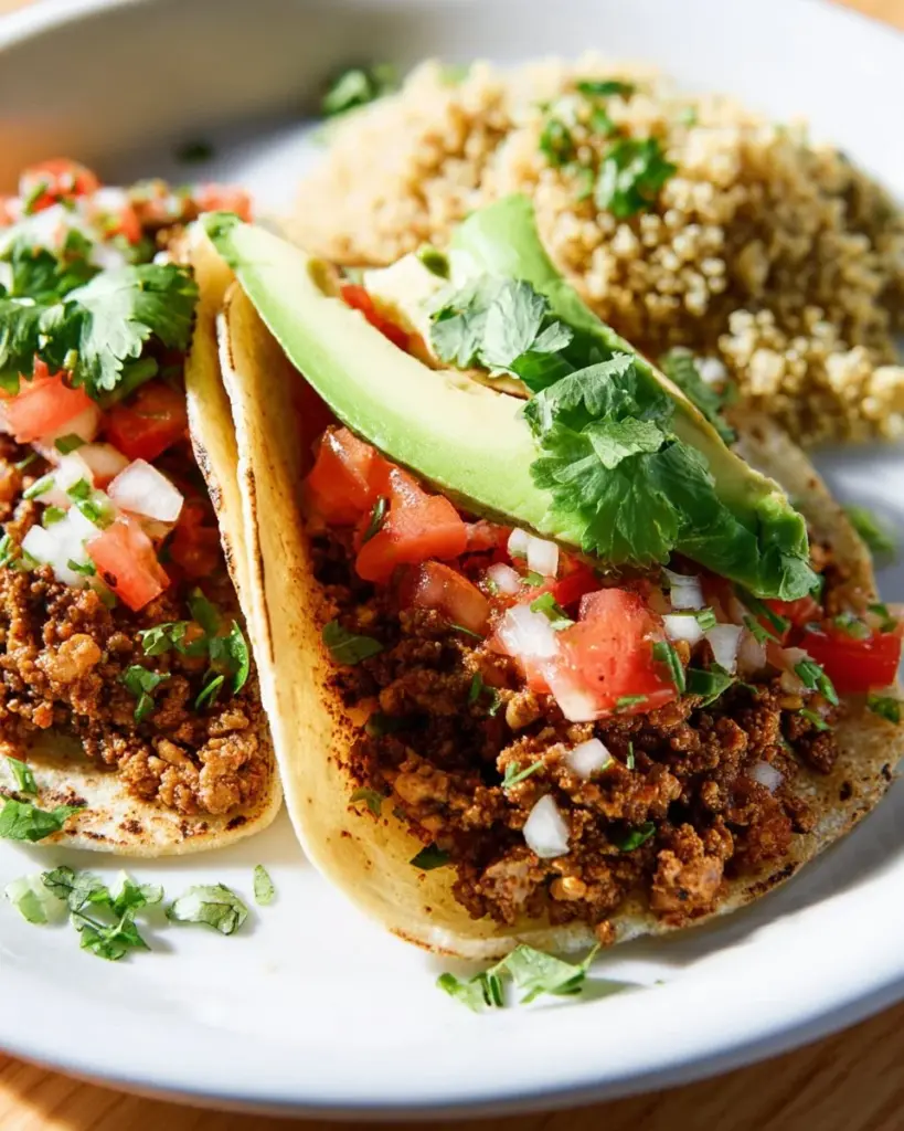 Delicious vegan tacos topped with fresh ingredients and herbs