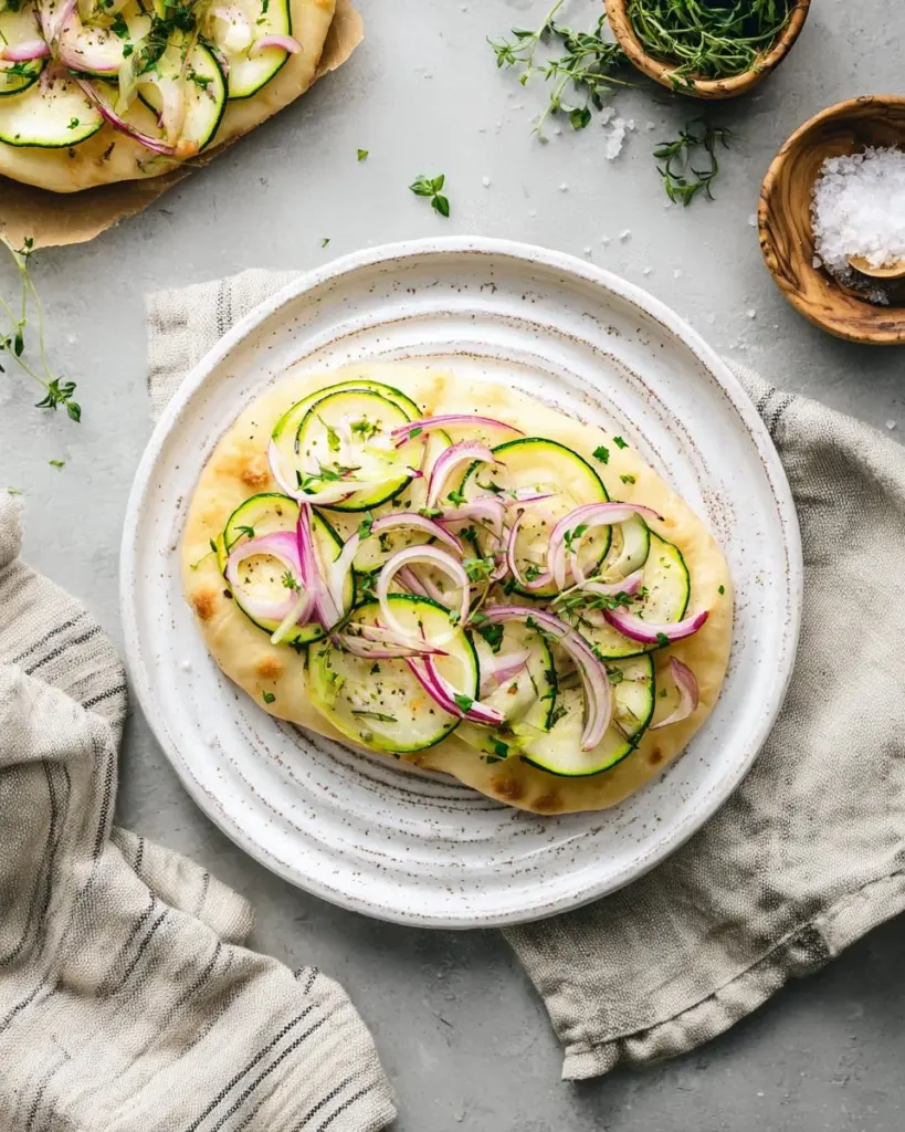 Delicious Vegan White Pizza topped with fresh herbs and vegetables