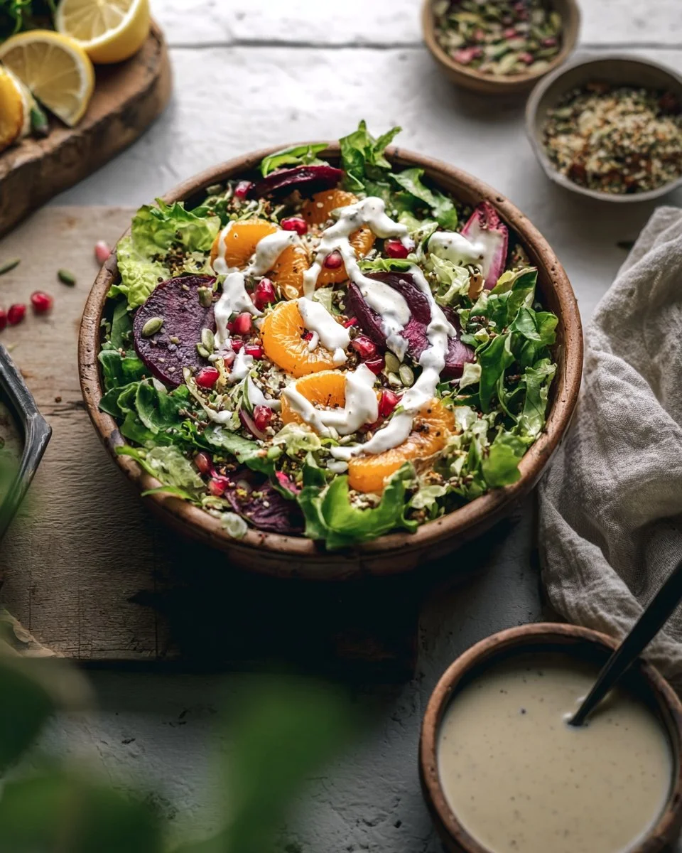 Winter Salad and Creamy Orange Ginger Dressing