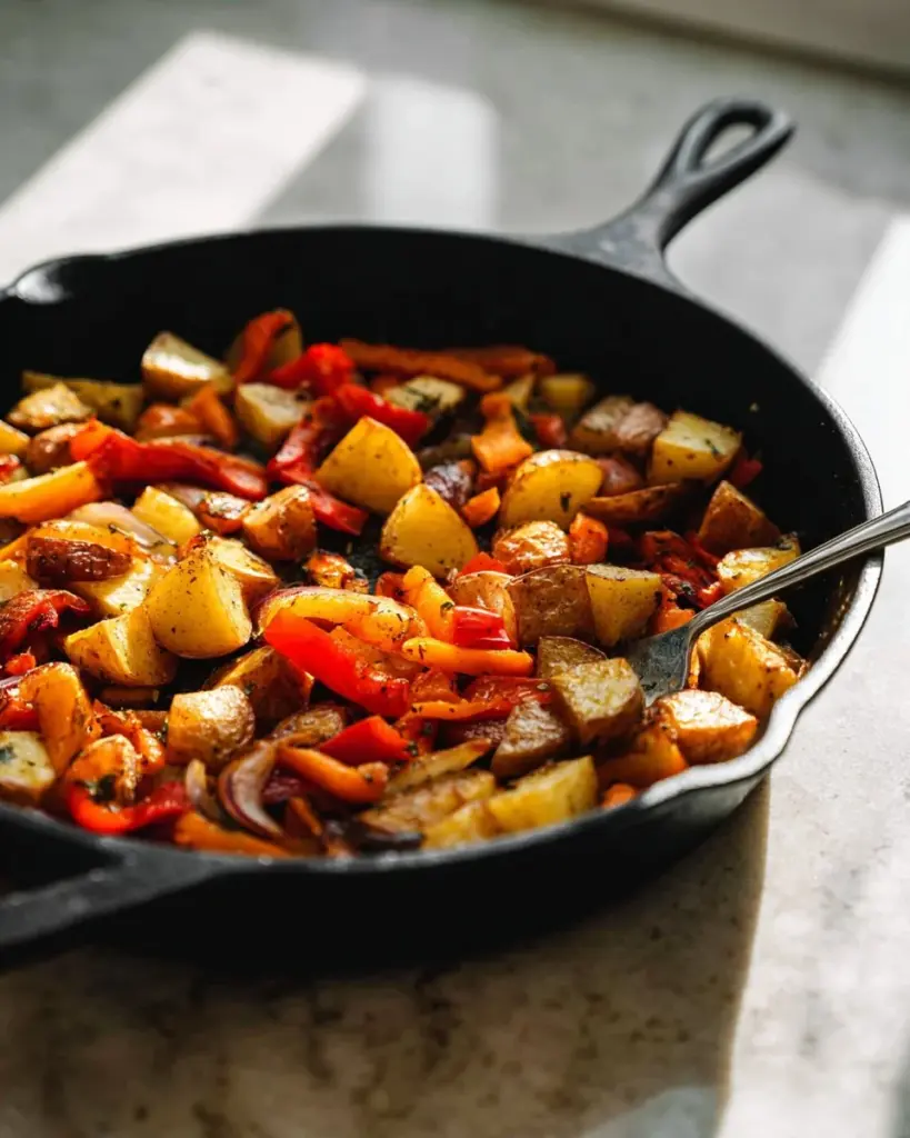 Yukon Gold and sweet potato home fries served in a rustic bowl