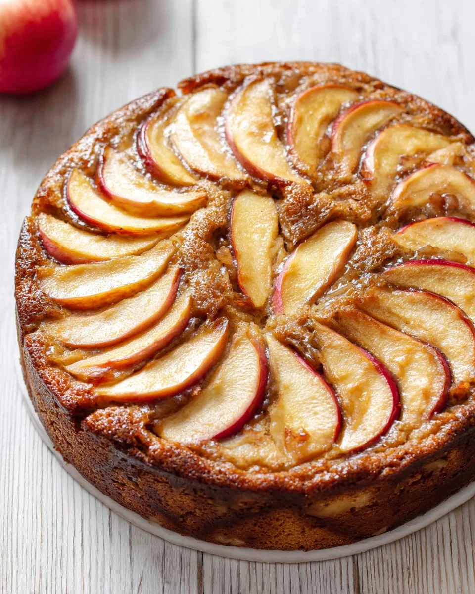 Slice of moist Apple Ricotta Cake topped with fresh apple slices and cream